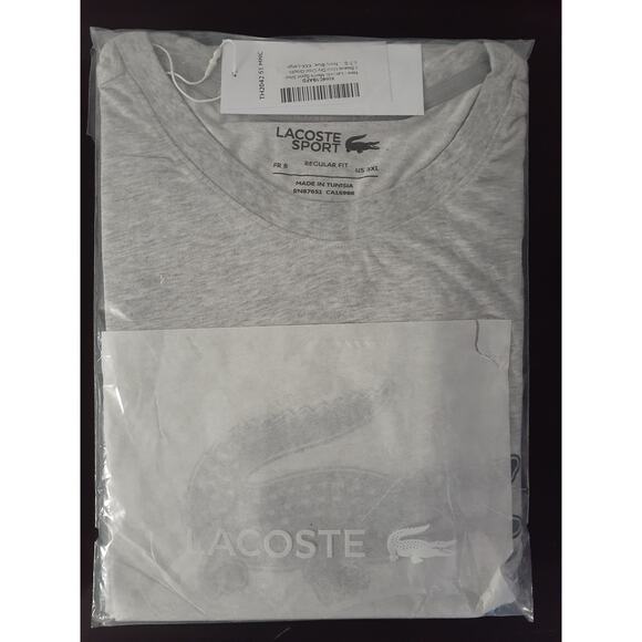 Lacoste Men's Regular-fit Ultra Dry Graphic T-Shirt Silver Chine/Navy Blue 3XL - Picture 2 of 2